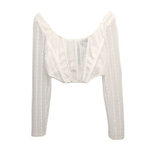 NWT Celebrity by Hera Collection White Lace Corset Cropped Top Long Sleeves Sz L